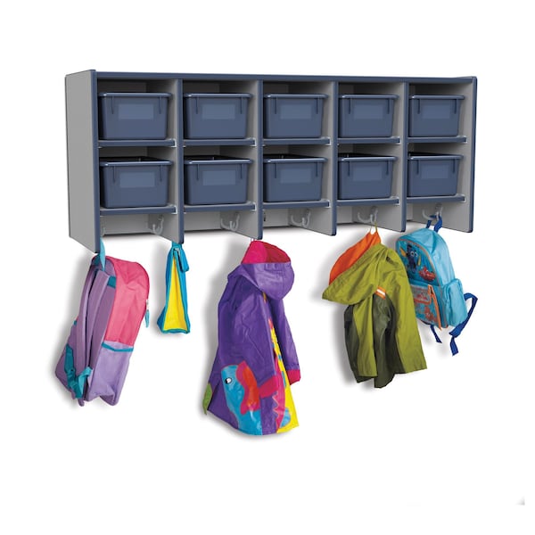 Rainbow Accents 10 Section Wall Mount Coat Locker, with Trays, Navy